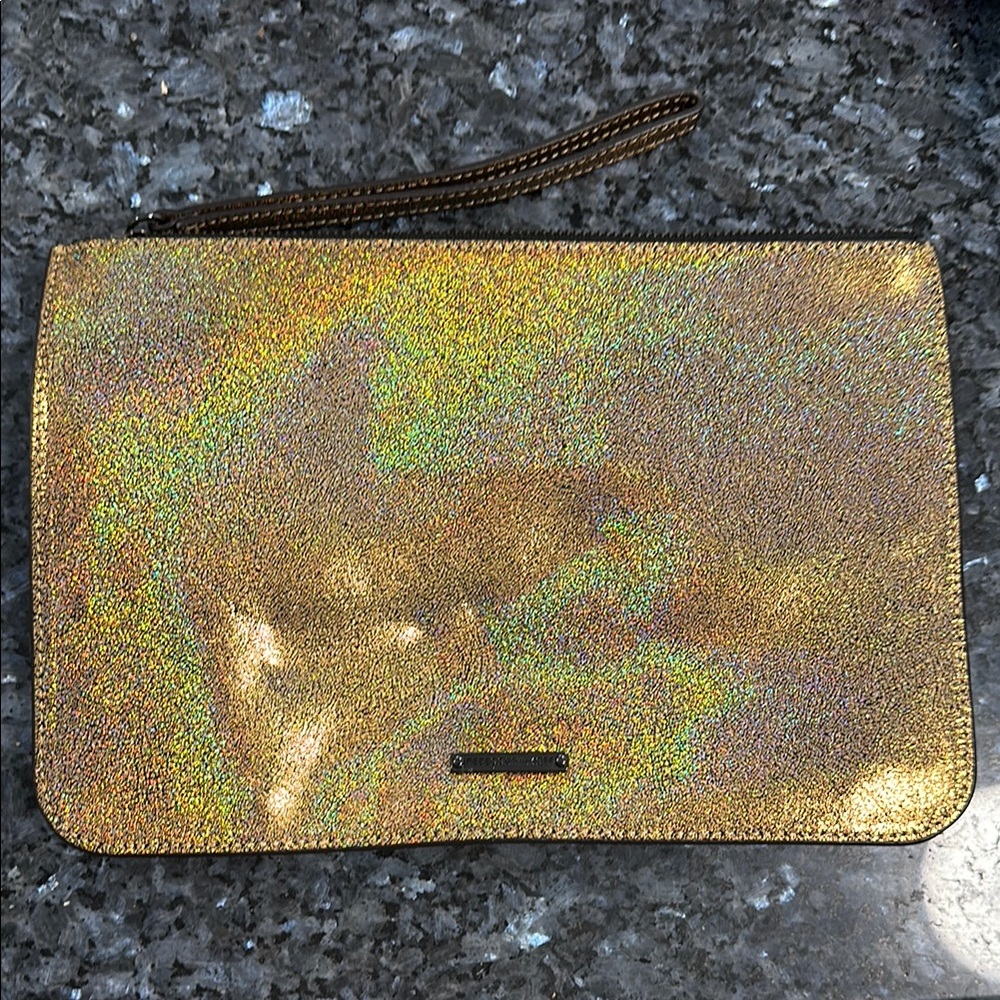 Rebecca Minkoff Gold Glitter Kerry Studded Wristlet/Clutch/Pouch - Picture 5 of 7
